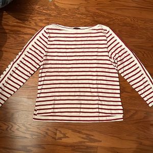 Women’s J.Cew red and white striped long sleeve t shirt. Size Large.